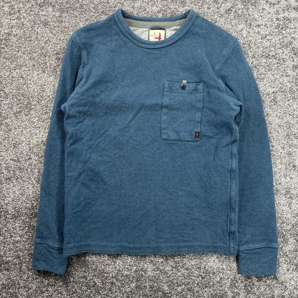Relwen Shirt Mens Small Blue Navy Thermal Knit Crew Neck Stretch Cotton Casual